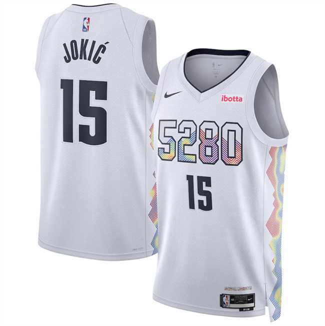 Men%27s Denver Nuggets #15 Nikola Jokic White 2024-25 City Edition Stitched Jersey Dzhi